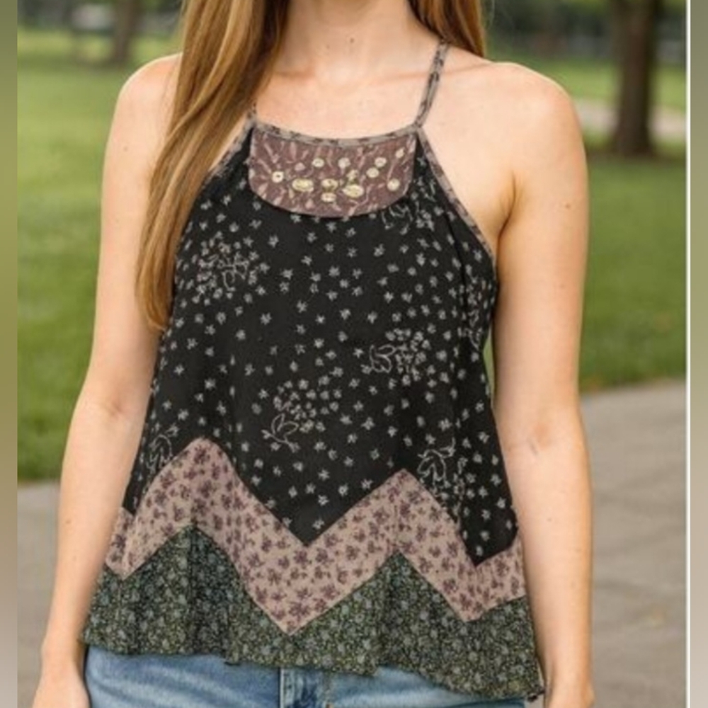 Free People Halter Boho Top Womens S Black Lucy Loves Charlie Black Embellished